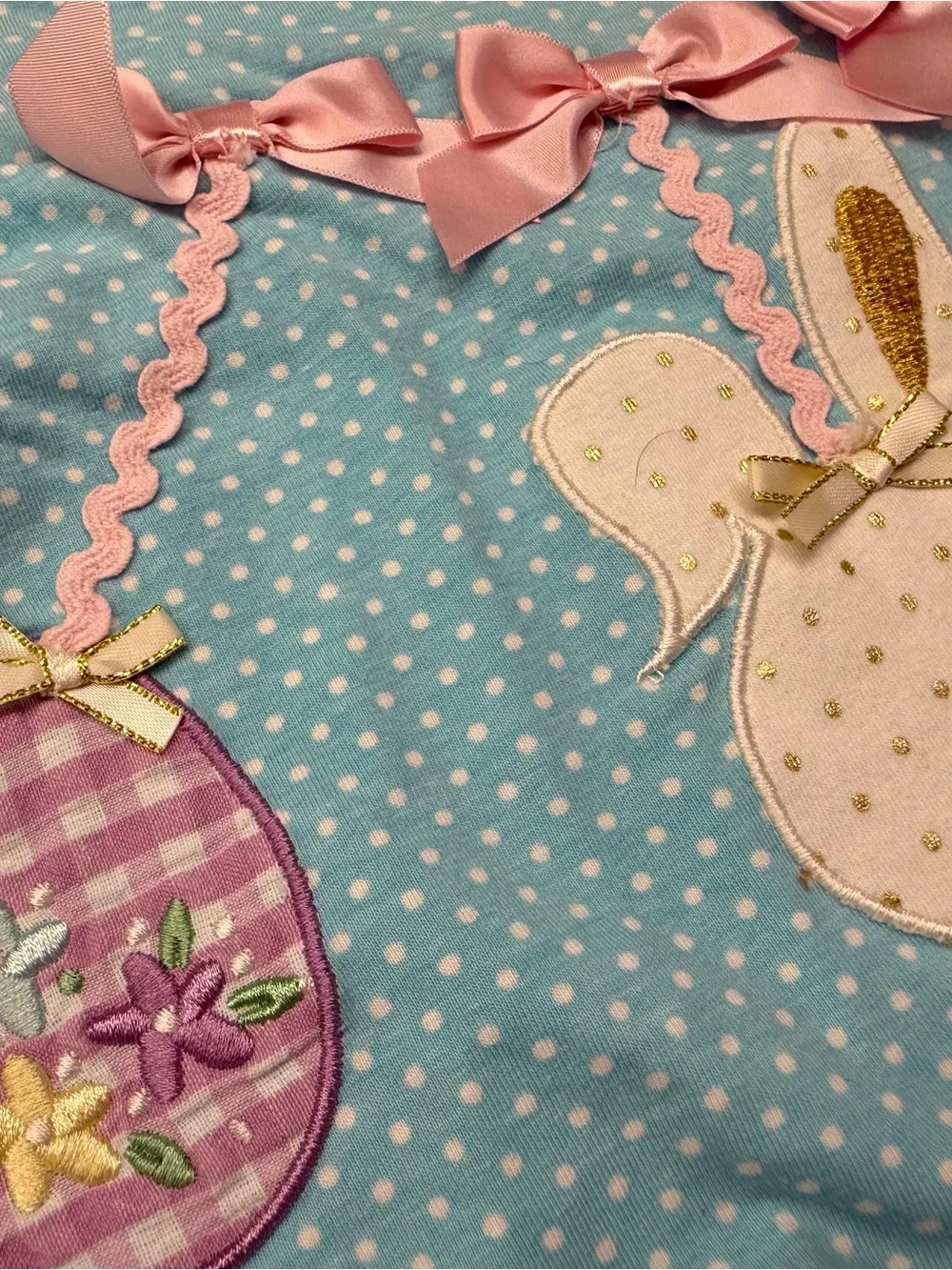 Bonnie Baby Aqua Polka Dot Top with Pink Trim Scallop Neck
